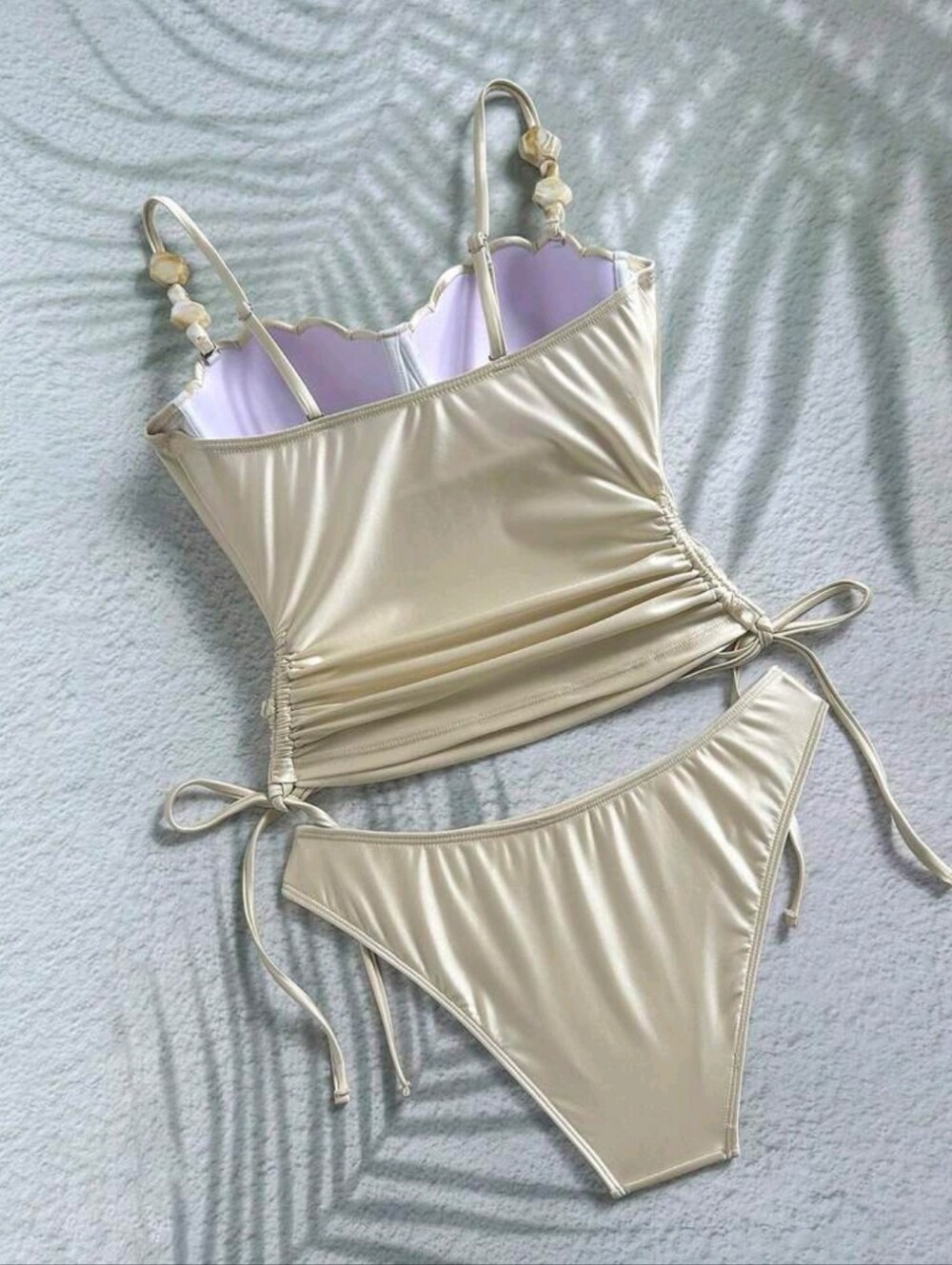 Cream Sculpted Shell-Style Tankini - Picture 8 of 8